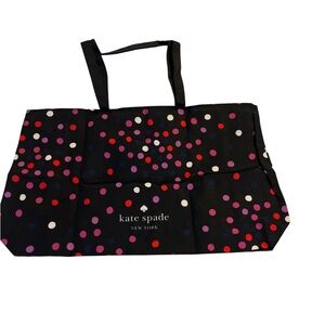 New Kate Spade XL Shopper Tote Bag Navy Multi Color Polka Dots Canvas